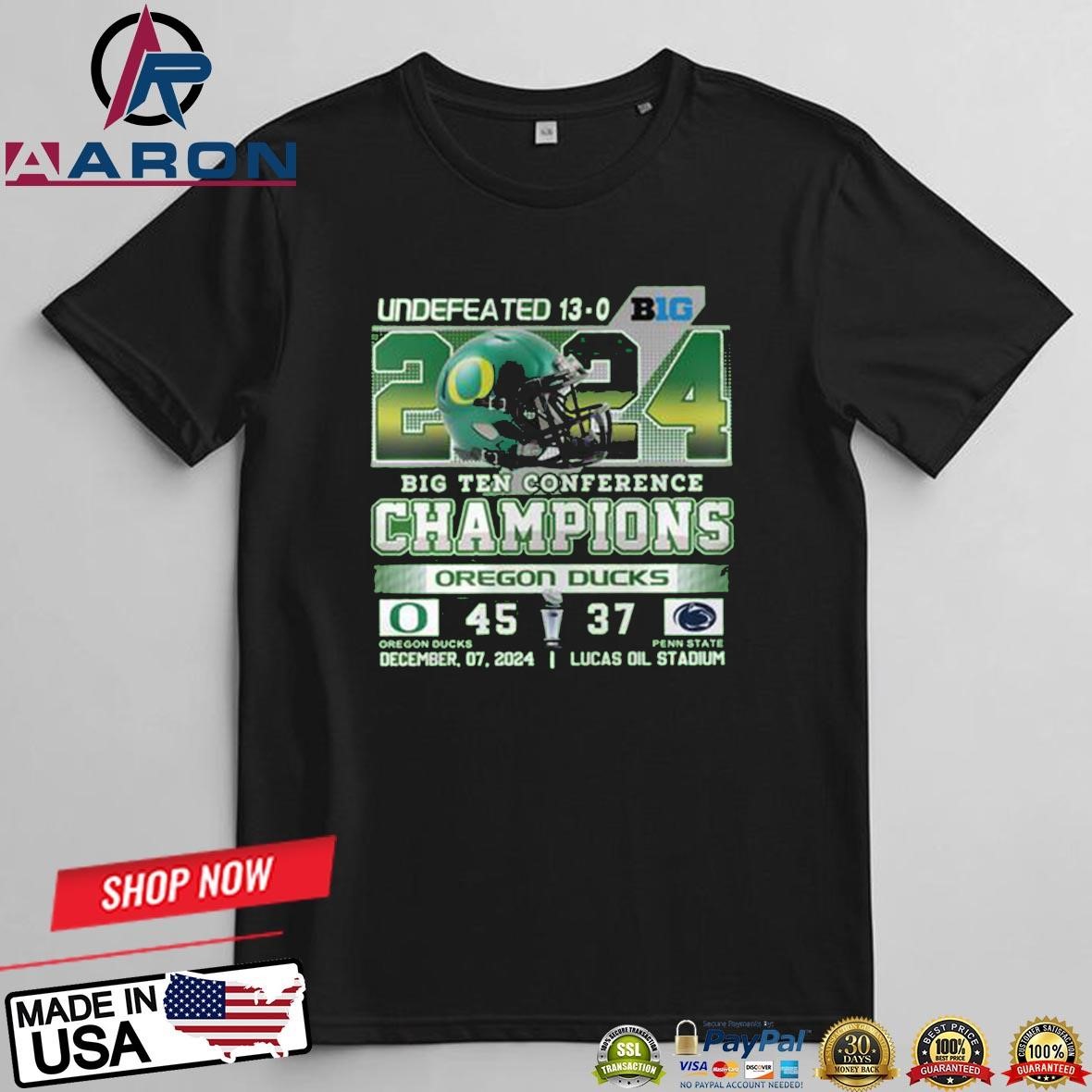 Oregon Ducks Undefeated 13-0 2024 Big Ten Conference Champions T-Shirts