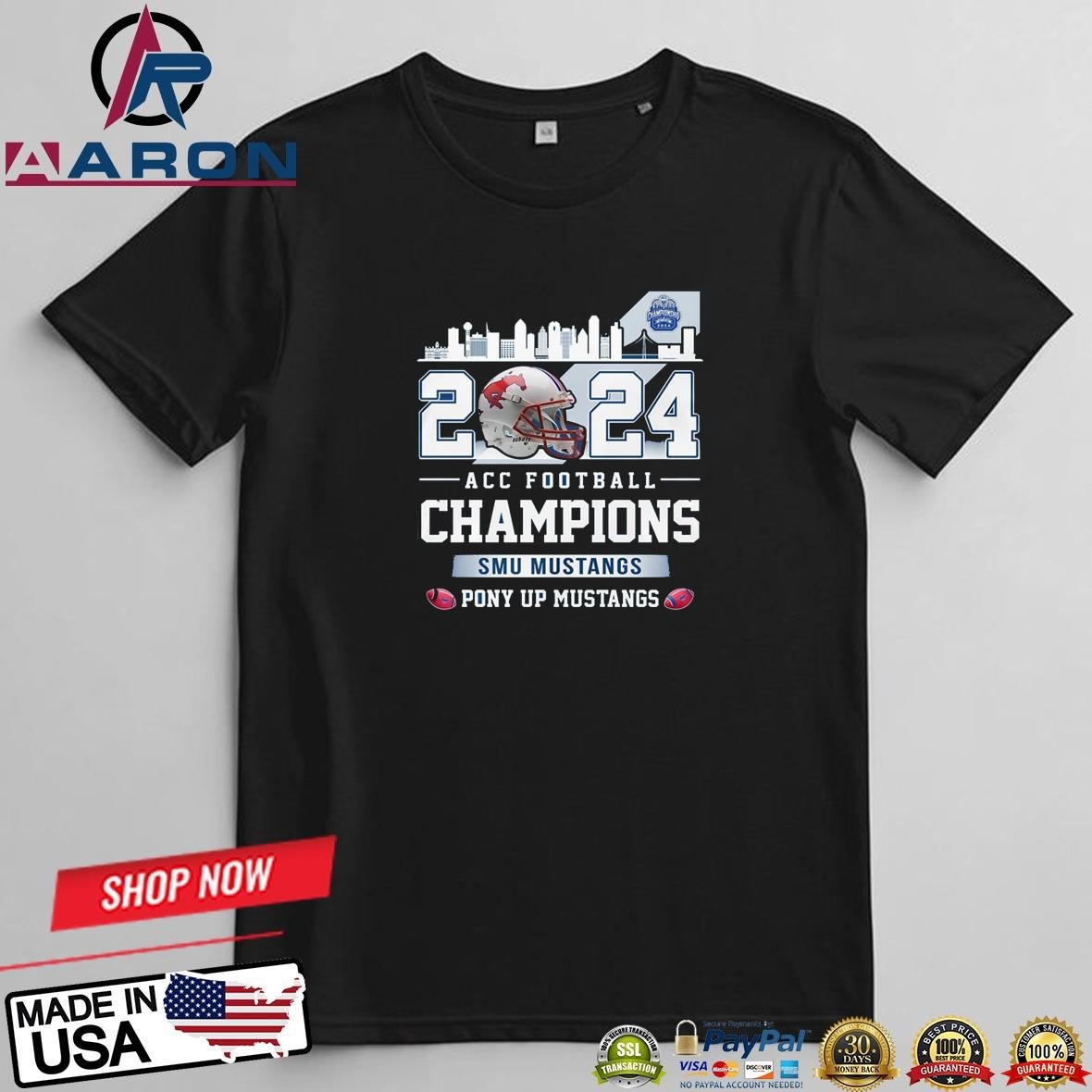 SMU Mustangs ACC Champions 2024 Pony Up Mustangs Skyline T-Shirts