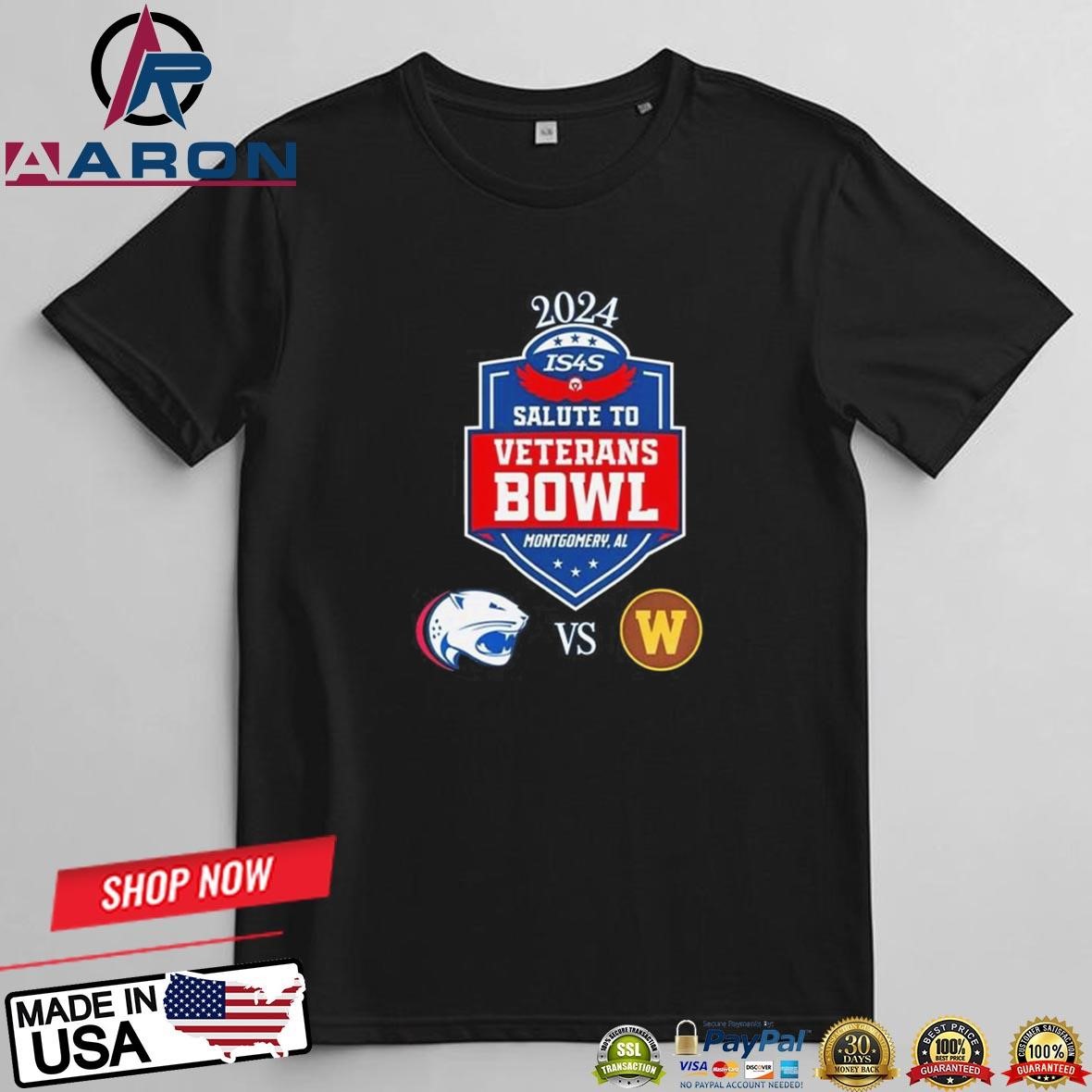 South Alabama Jaguars Vs Western Michigan 2024 Is4s Salute To Veterans Bowl Matchup T-Shirts