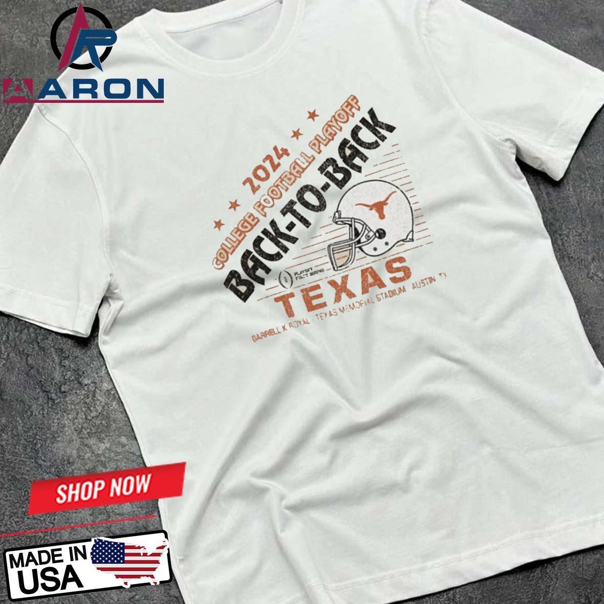 Texas Longhorns 2024 College Football Playoff Back To Back Darrell K Royal Texas Memorial Stadium T-Shirts