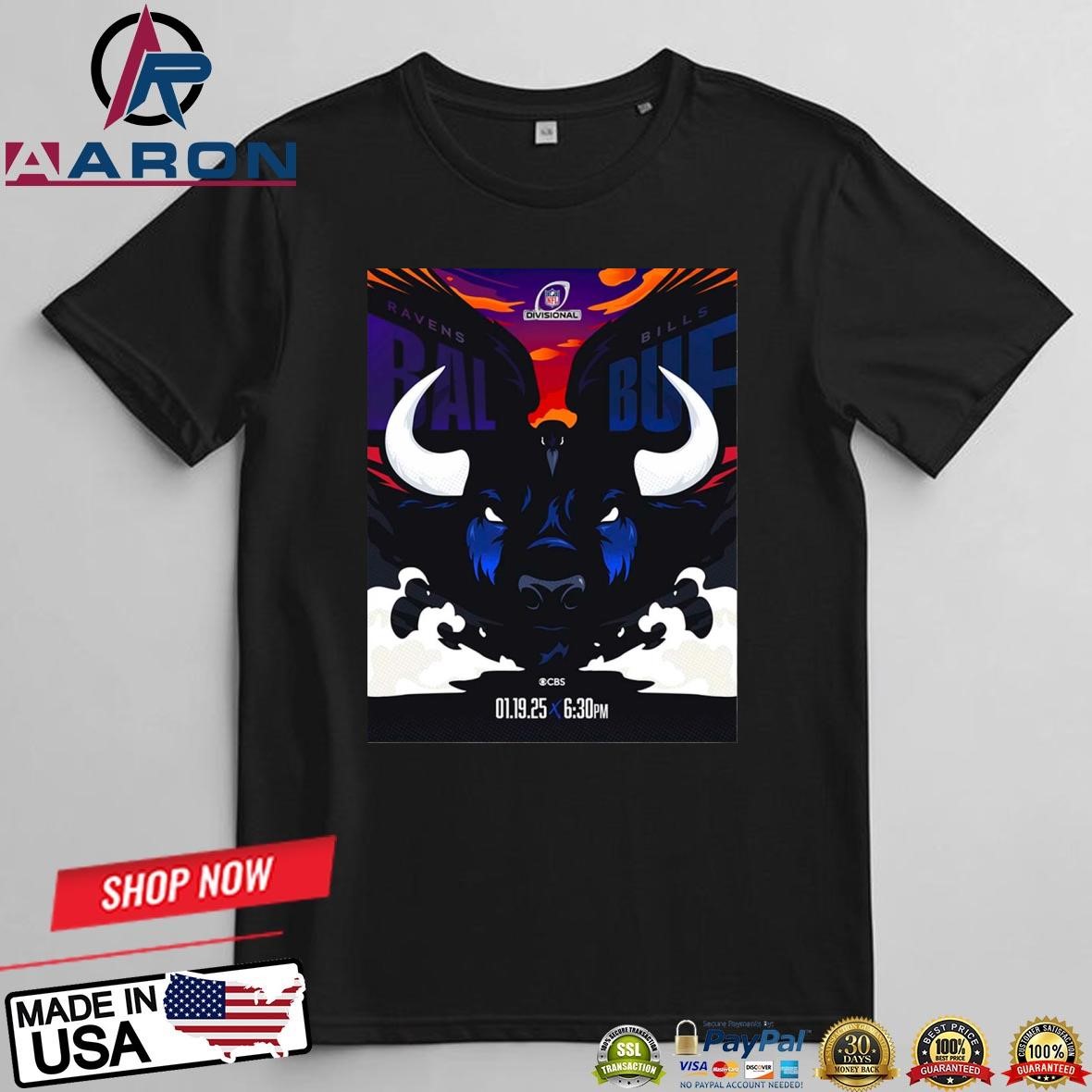 Official 2025 NFL Divisional Baltimore Ravens And Buffalo Bills Matchup Mascot T-Shirts t-shirt