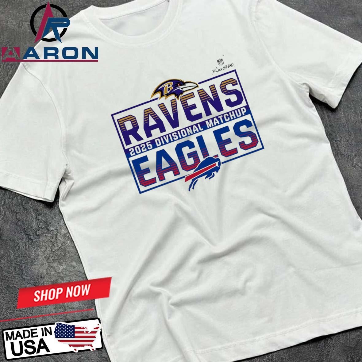 Official 2025 NFL Playoffs Baltimore Ravens Head To Head Buffalo Bills 2025 Divisional Matchup T-Shirts t-shirt