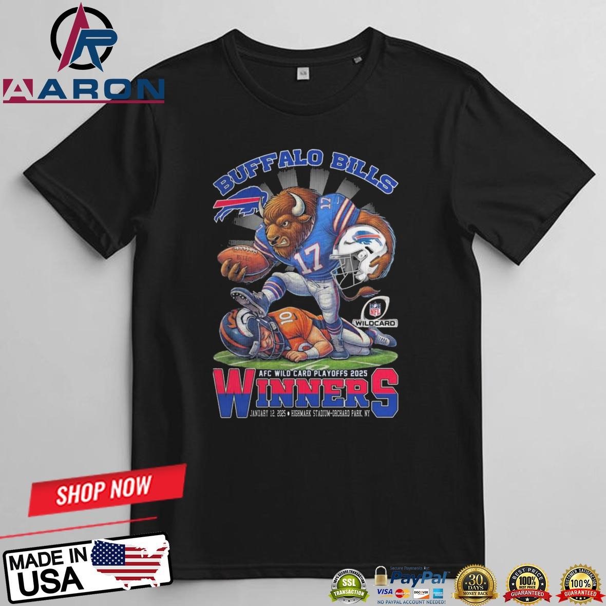 Official Buffalo Bills AFC Wild Card Playoff 2025 Winners Mascot T-Shirts