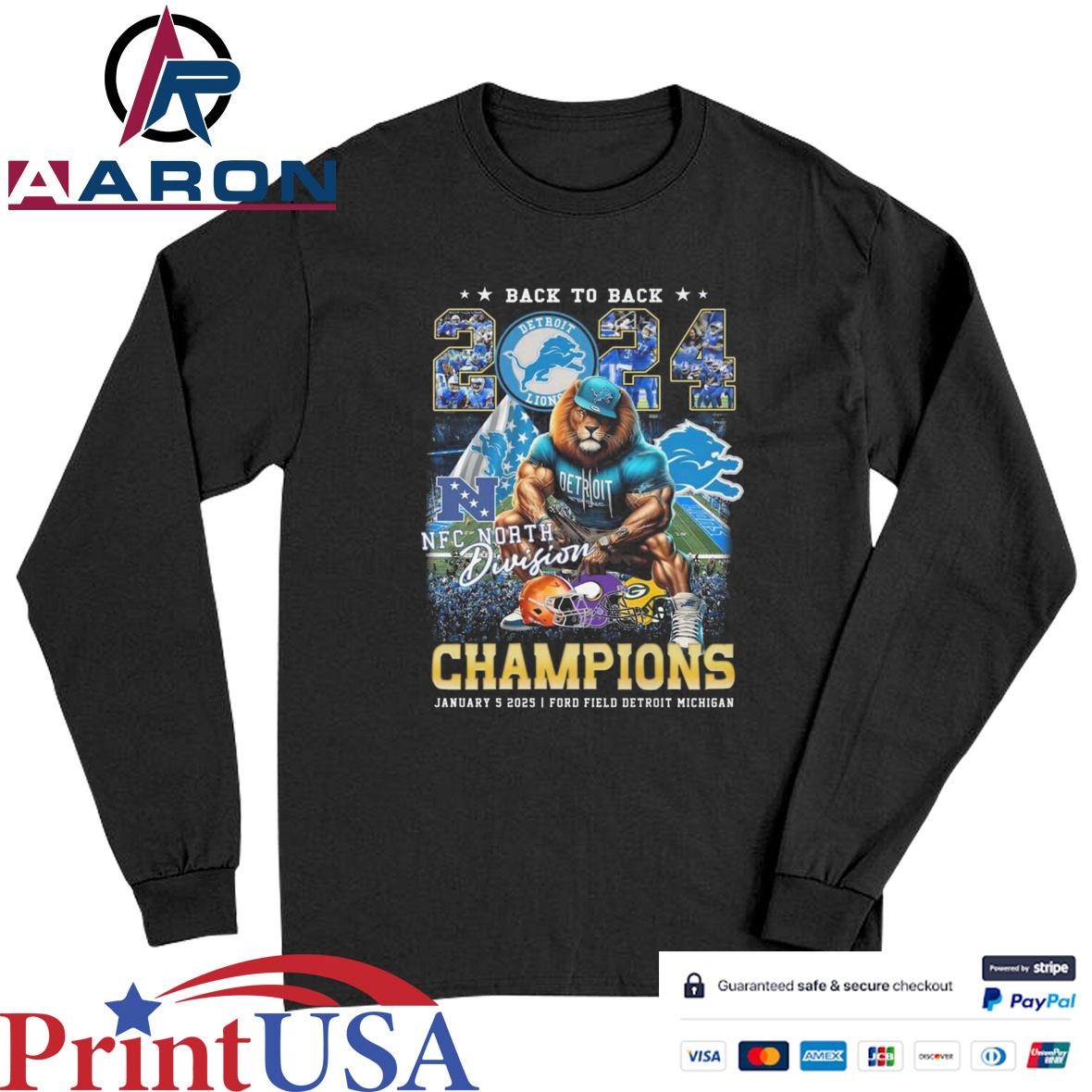 Official Detroit Lions Football Back 2 Back NFC North Champions 2024-2025 T-Shirts Long Sleeve