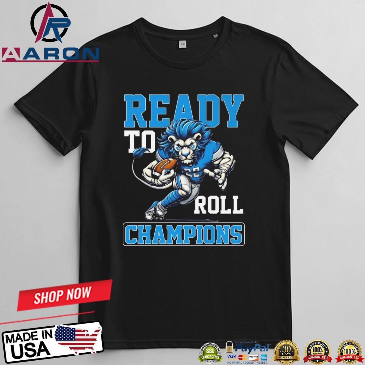 Official Detroit Lions Ready To Roll NFC North Champions 2024 Lion Football T-Shirts t-shirt