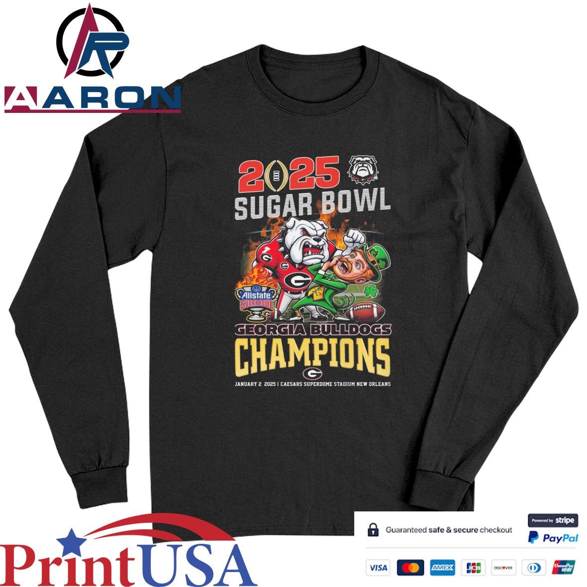 Official Georgia Bulldogs 2025 Sugar Bowl Champions Caesars Superdome Stadium New Orleans T-Shirts Long Sleeve