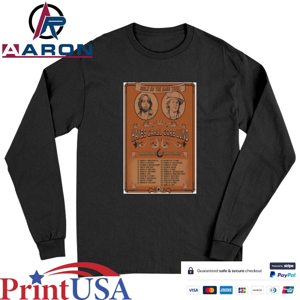 Official Hayes Carll Corb Lund Bible On The Dash Tour 2025 Poster T-Shirts Long Sleeve