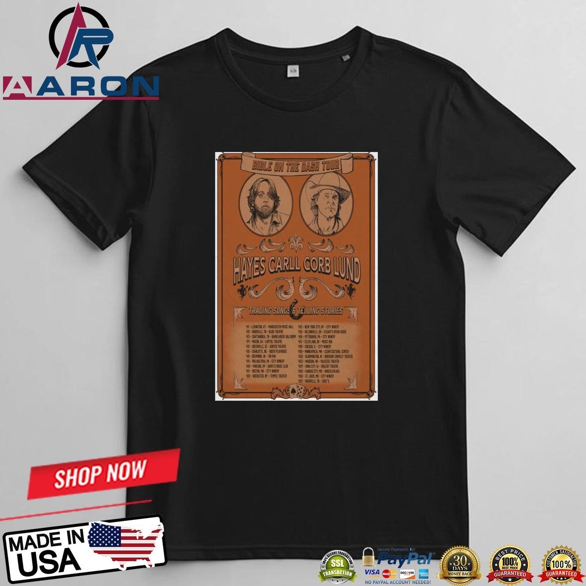 Official Hayes Carll Corb Lund Bible On The Dash Tour 2025 Poster T-Shirts t-shirt