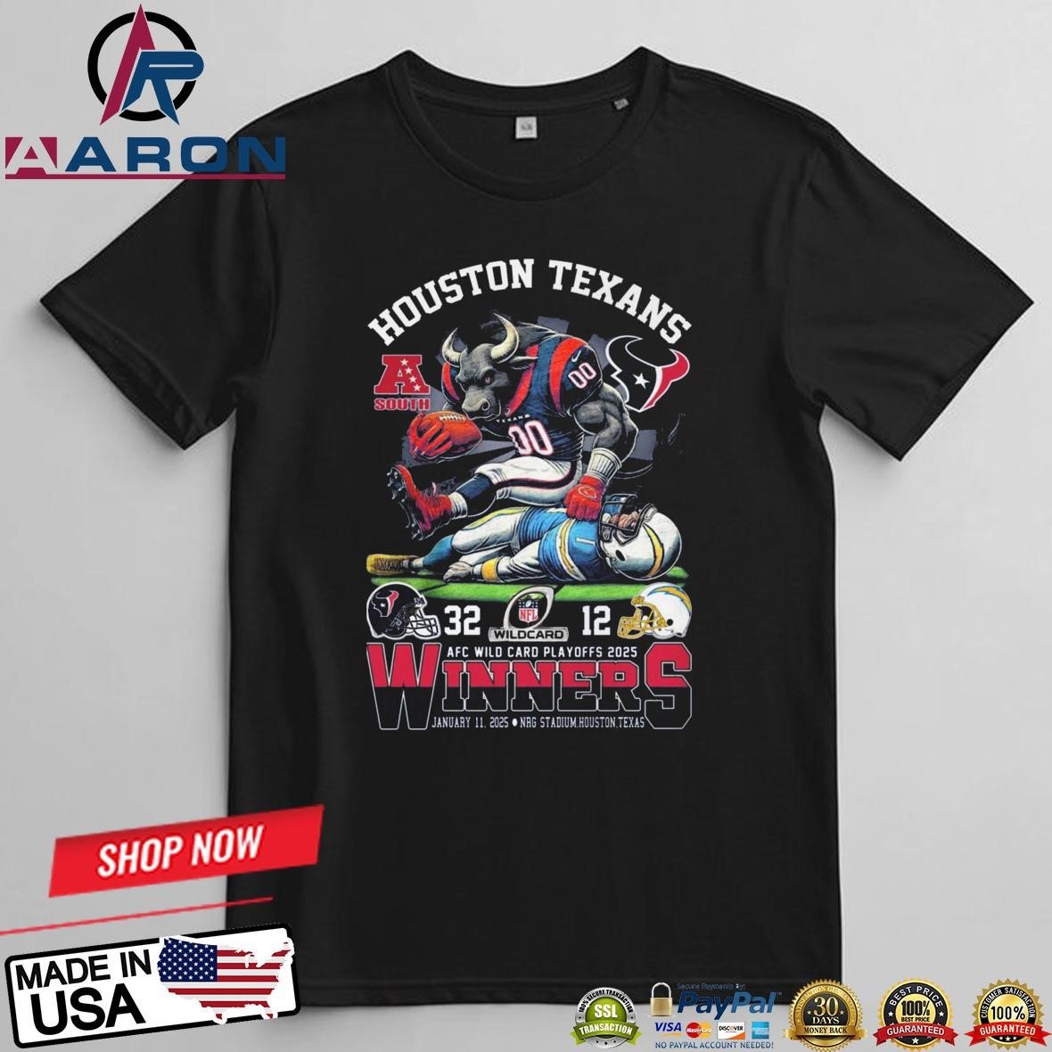 Official Houston Texans AFC Wild Card Playoff 2025 Winners Mascot T-Shirts t-shirt