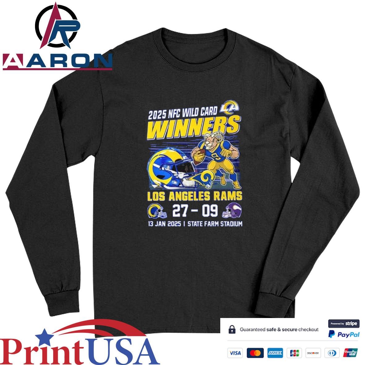 Official Los Angeles Rams 2025 NFC Wild Card Winners In State Farm Stadium Mascot T-Shirts Long Sleeve