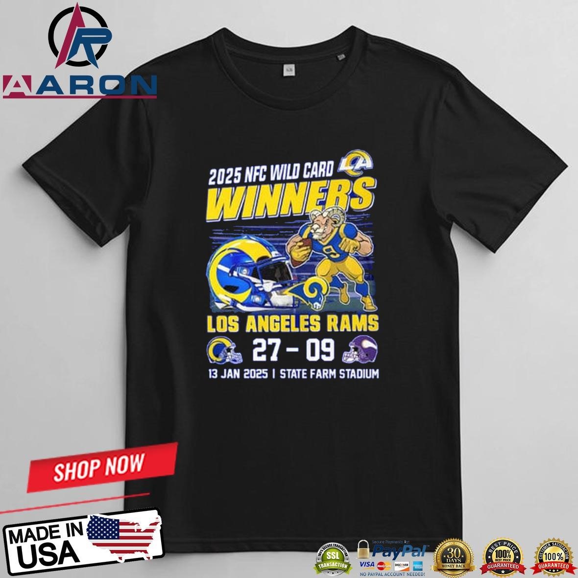 Official Los Angeles Rams 2025 NFC Wild Card Winners In State Farm Stadium Mascot T-Shirts
