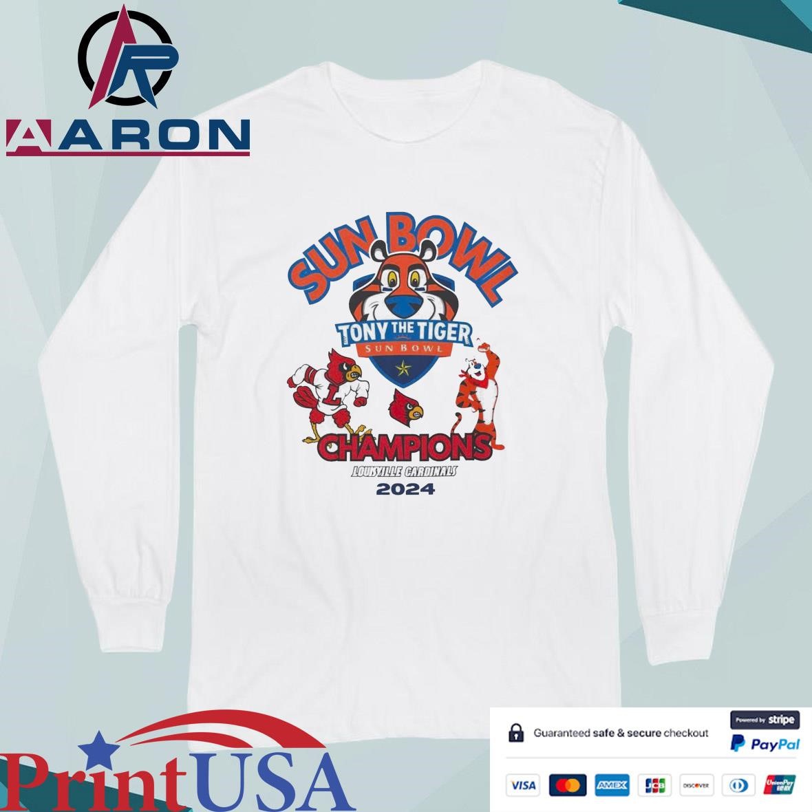 Official Louisville Cardinals Sun Bowl Champions Tony The Tiger 2024 Celebration T-Shirts Long Sleeve