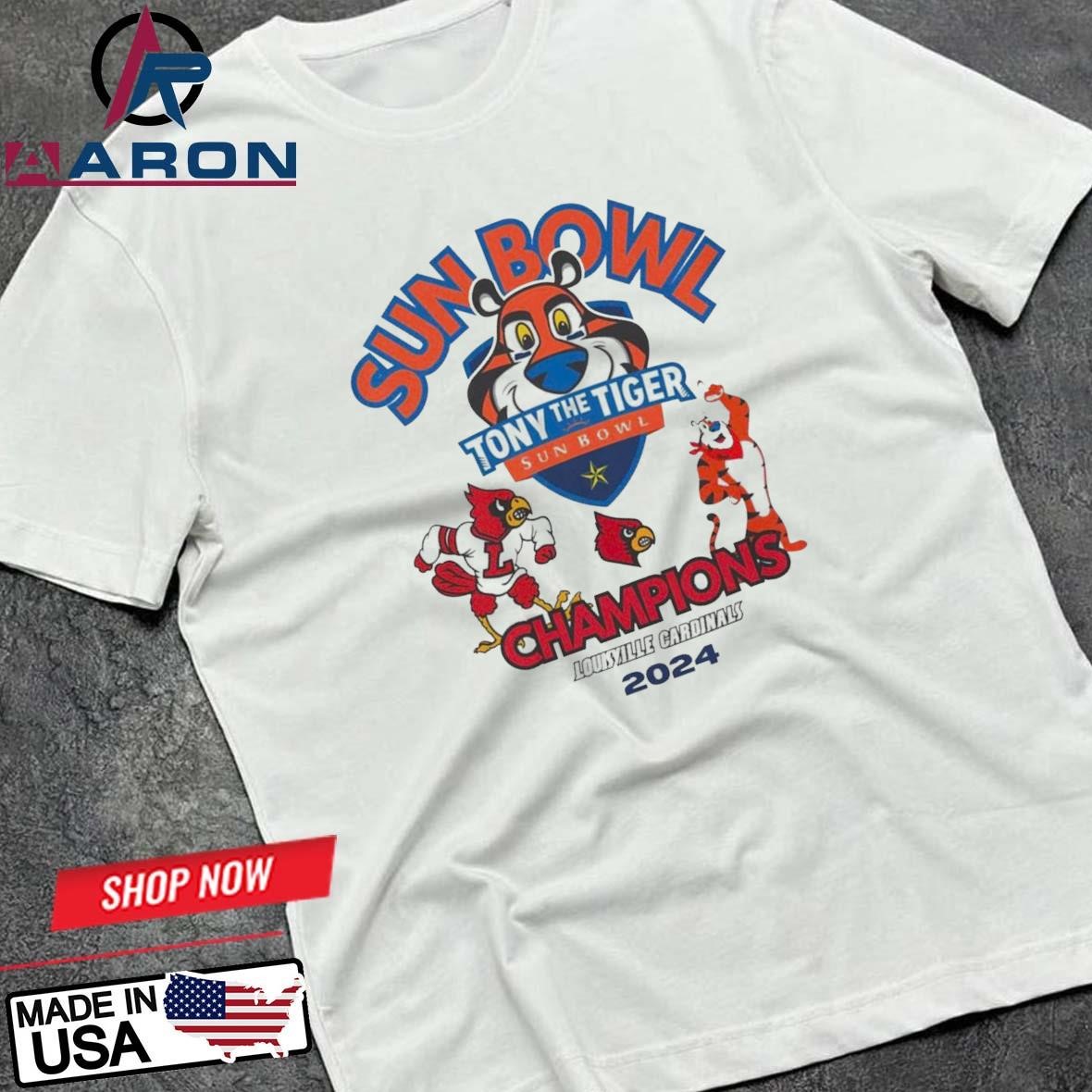Official Louisville Cardinals Sun Bowl Champions Tony The Tiger 2024 Celebration T-Shirts