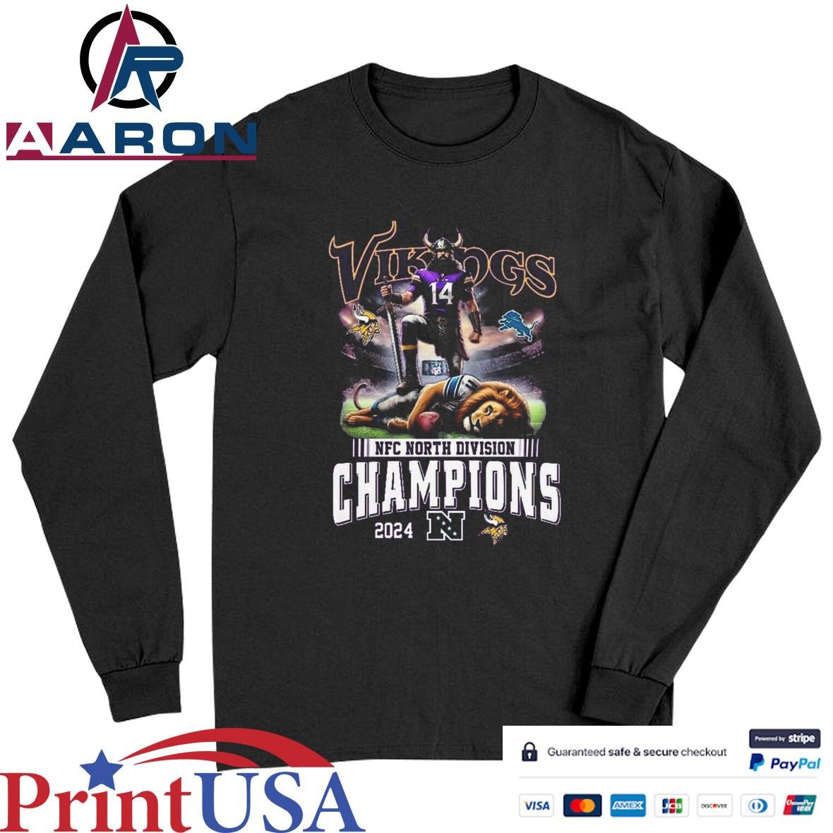 Official Minnesota Vikings NFC North Division Champions 2024 Celebration Mascot T-Shirts Long Sleeve