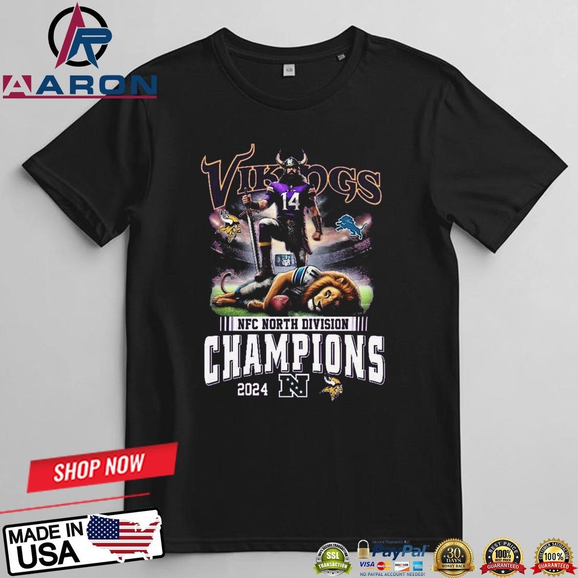 Official Minnesota Vikings NFC North Division Champions 2024 Celebration Mascot T-Shirts