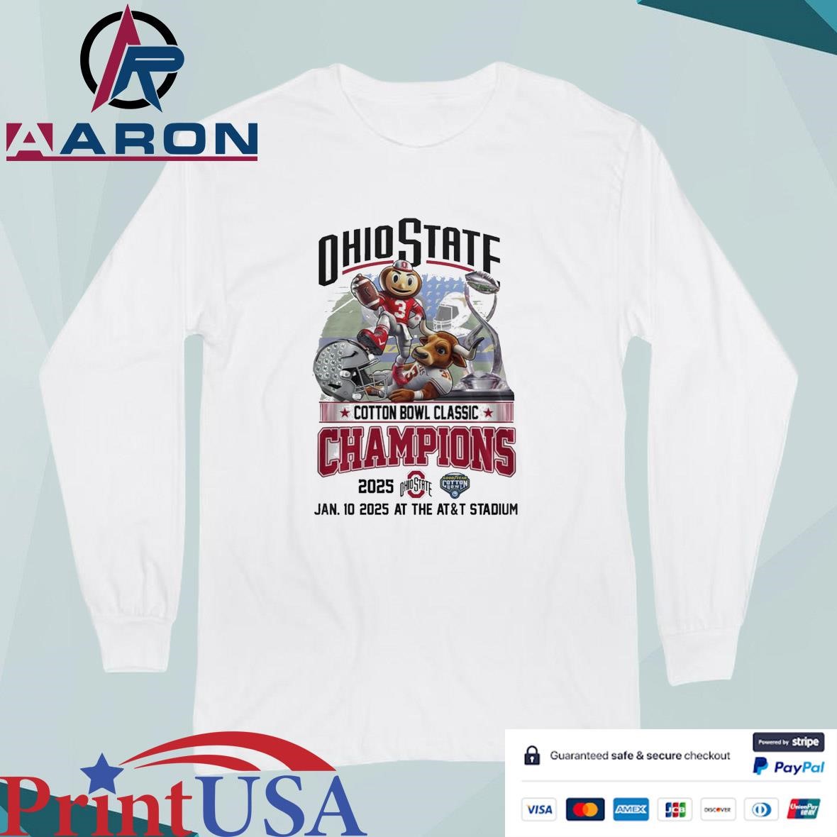 Official NCAA Ohio State Buckeyes Cotton Bowl Classic Champions 2025 Mascot T-Shirts Long Sleeve