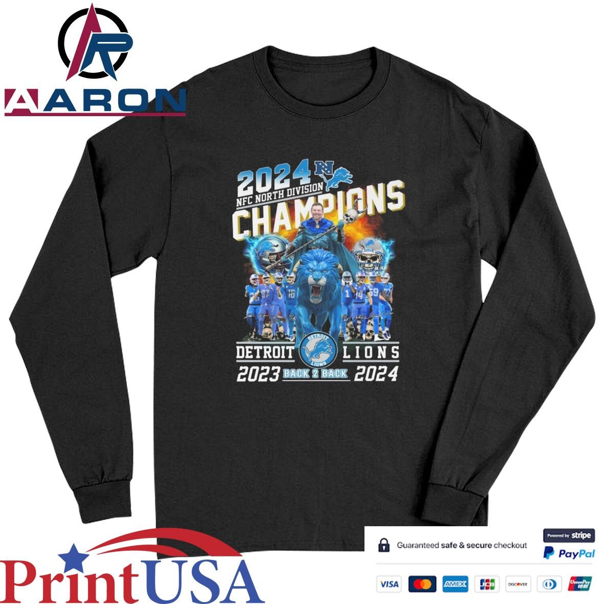 Official NFC North Division Champions Detroit Lions Back 2 Back Mascot Signatures T-Shirts Long Sleeve