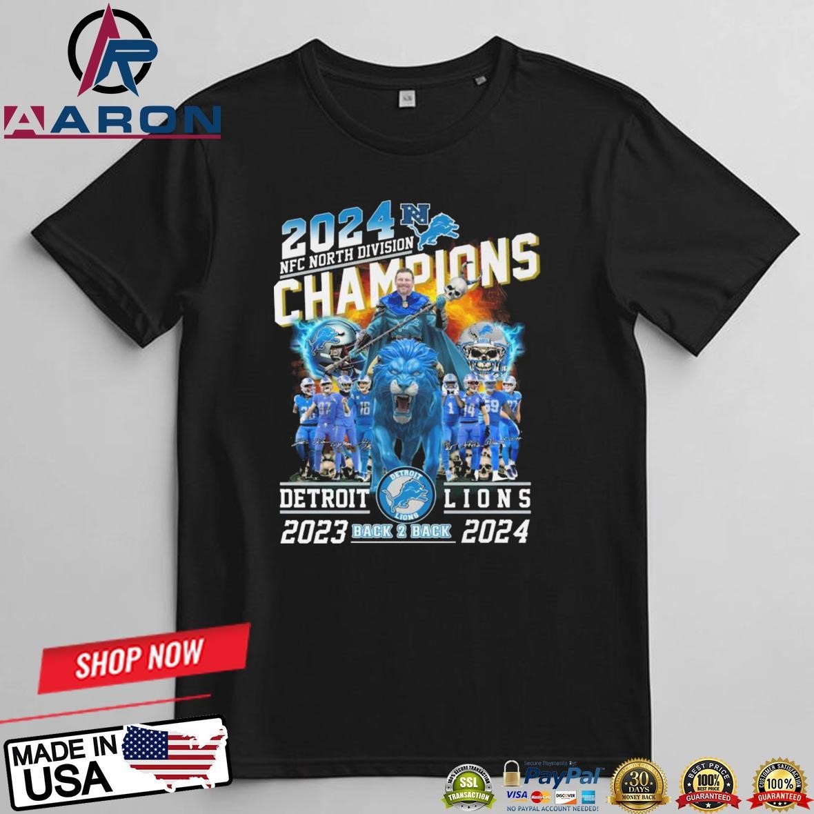 Official NFC North Division Champions Detroit Lions Back 2 Back Mascot Signatures T-Shirts