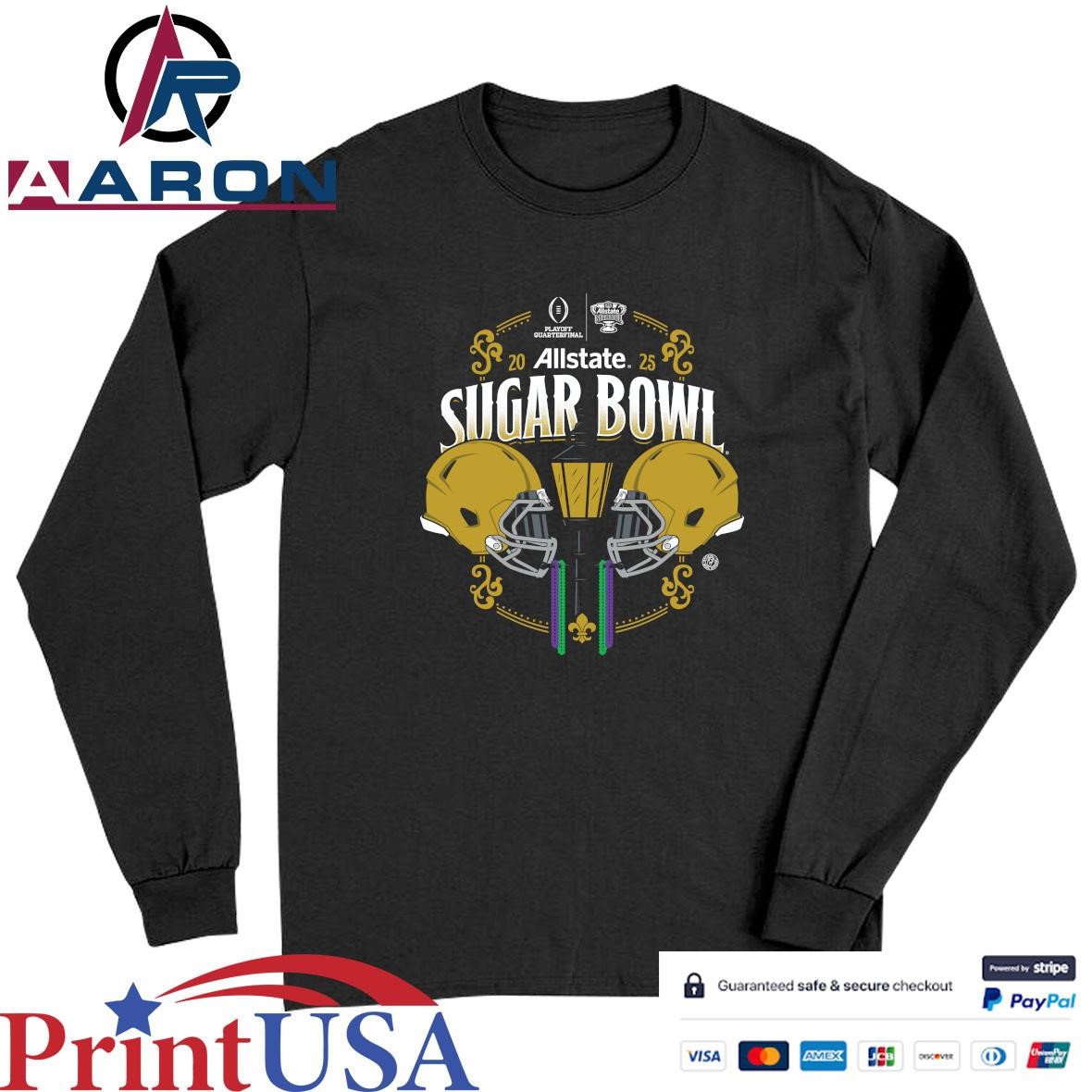 Official Notre Dame Fighting Irish 2025 Allstate Playoff Quarterfinal Sugar Bowl Helmet T-Shirts Long Sleeve