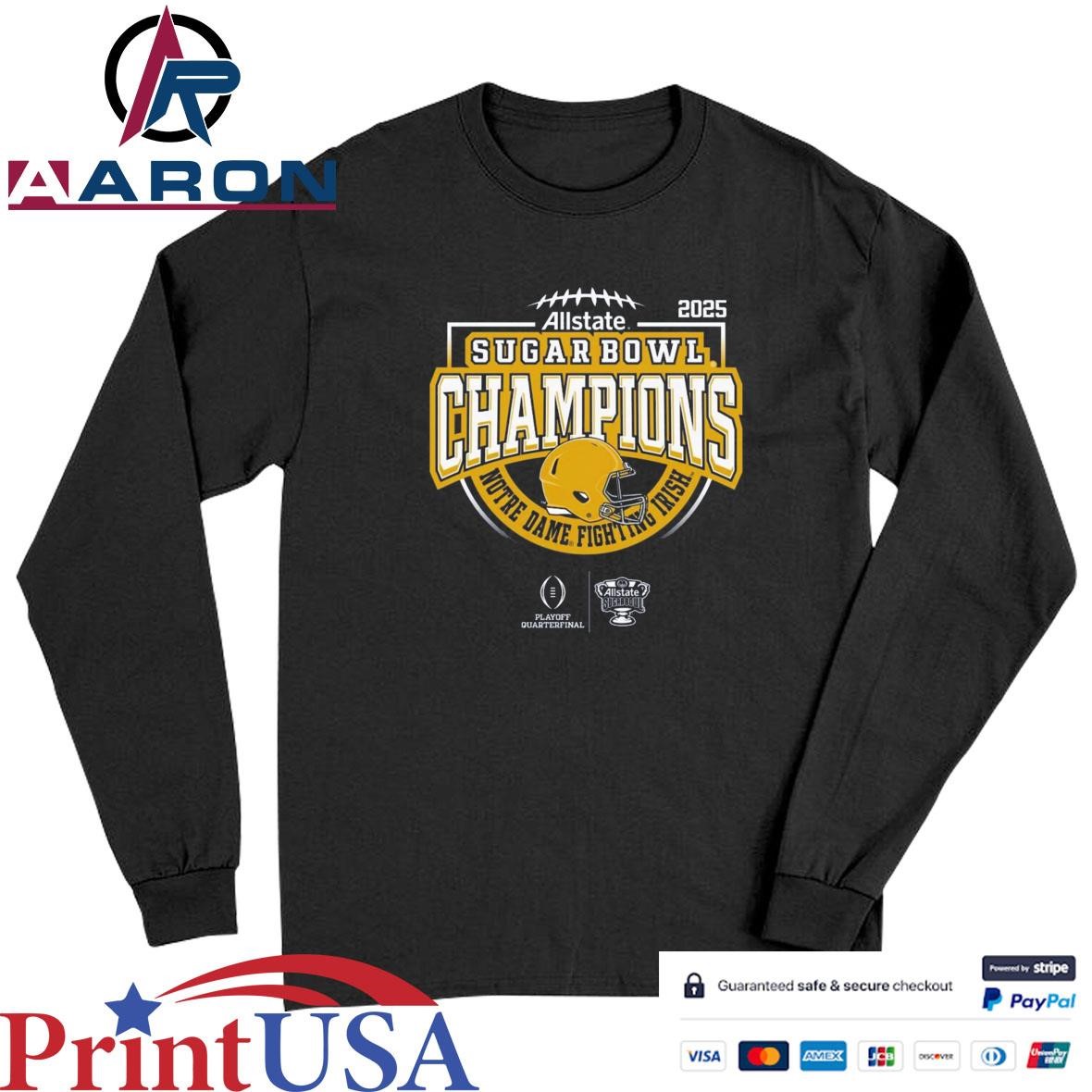 Official Notre Dame Fighting Irish 2025 College Football Playoff Sugar Bowl Champions Locker Room Logo T-Shirts Long Sleeve