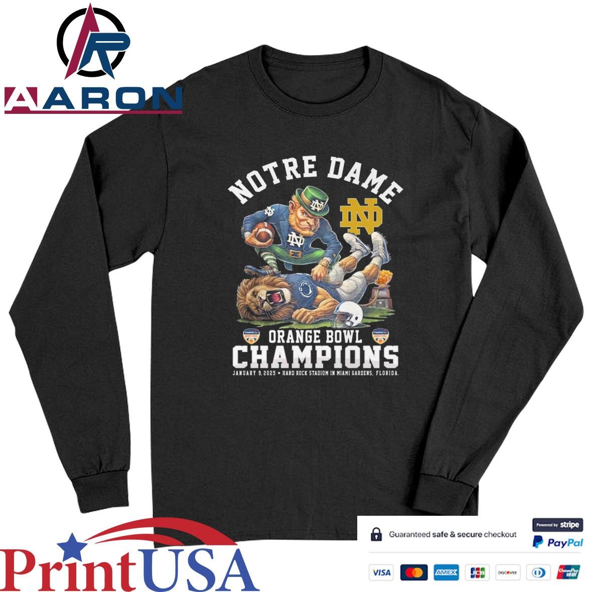 Official Notre Dame Fighting Irish Capital One Orange Bowl Champions Beat Lions 2025 T-Shirts Long Sleeve