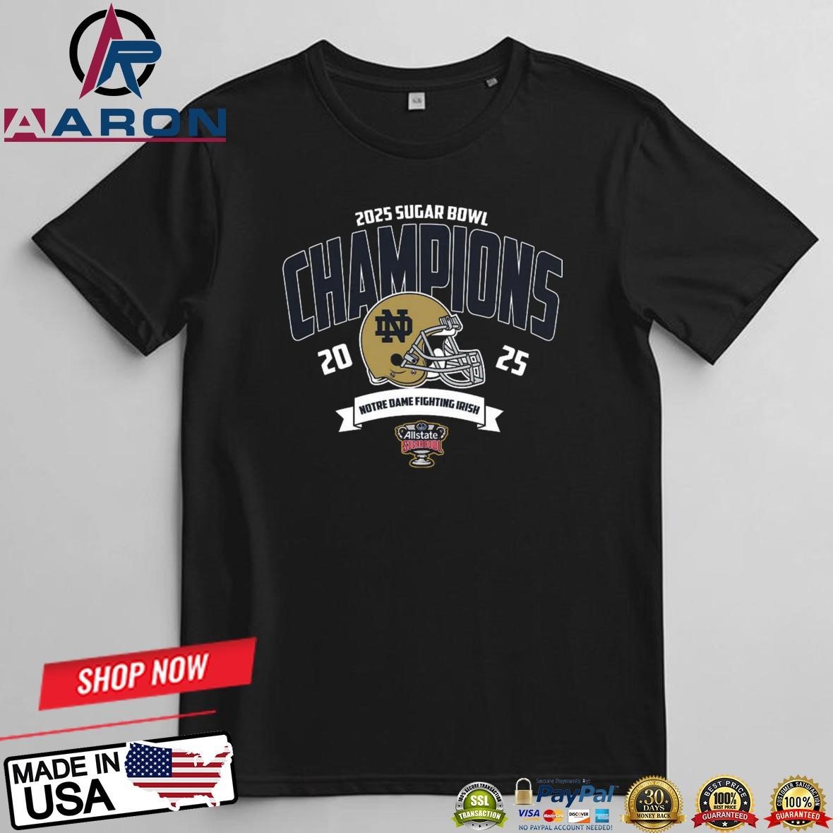 Official Notre Dame Fighting Irish Football Champions 2025 Allstate Sugar Bowl NCAA College Football T-Shirts