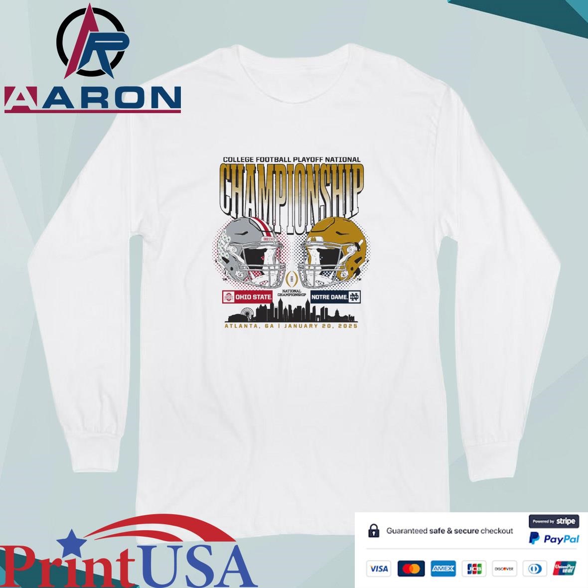 Official Notre Dame Fighting Irish Vs Ohio State Buckeyes 2025 College Football Playoff National Championship Head To Head T-Shirts Long Sleeve