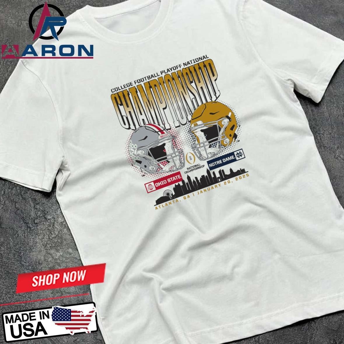 Official Notre Dame Fighting Irish Vs Ohio State Buckeyes 2025 College Football Playoff National Championship Head To Head T-Shirts