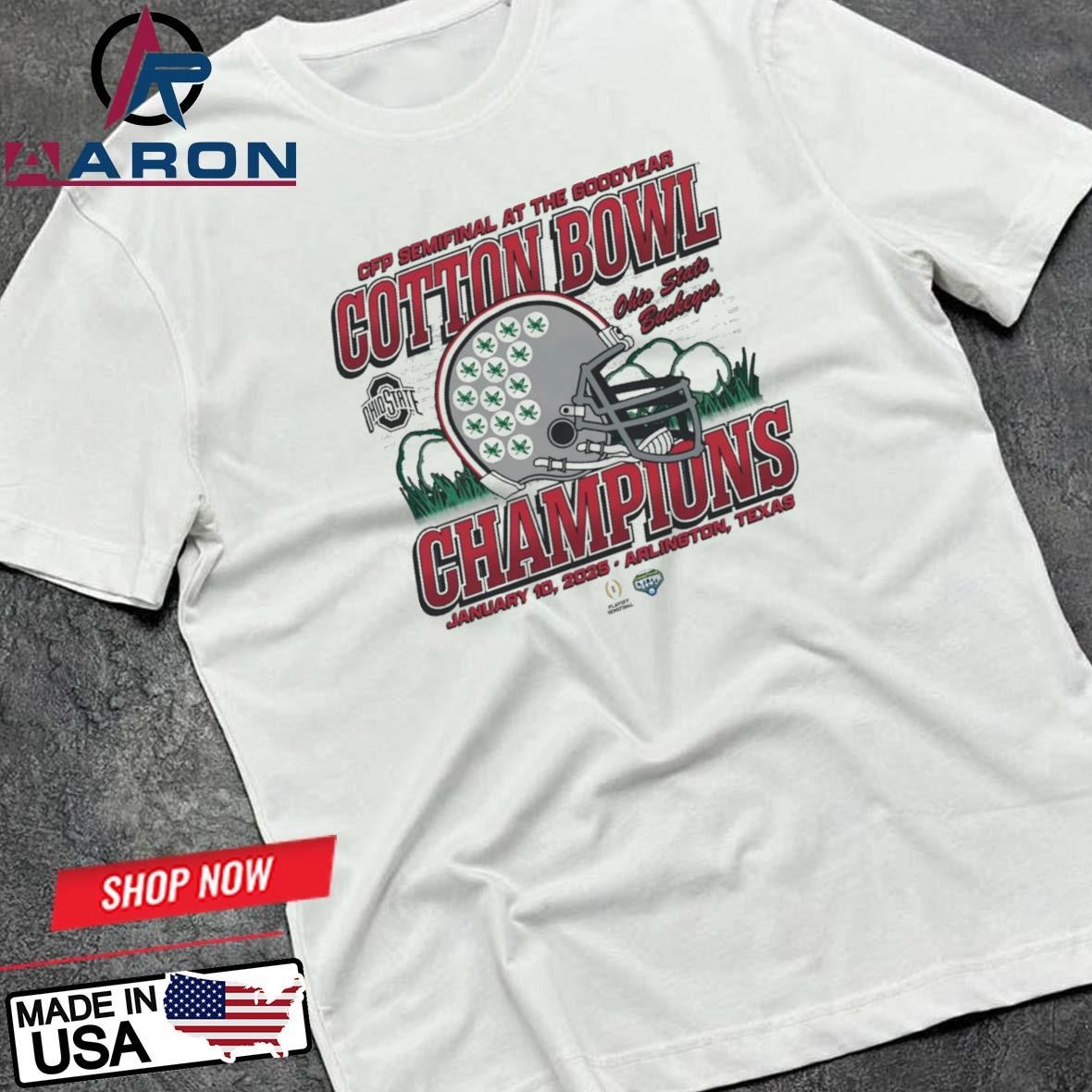 Official Ohio State Buckeyes 2024-25 National Championship Bound Cotton Bowl Helmet T-Shirts