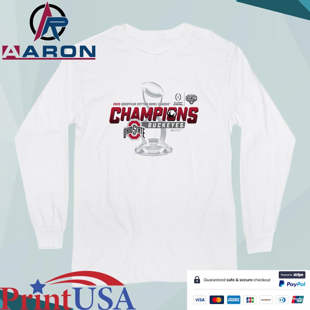 Official Ohio State Buckeyes 2025 Goodyear Cotton Bowl Classic Champions Trophy T-Shirts Long Sleeve