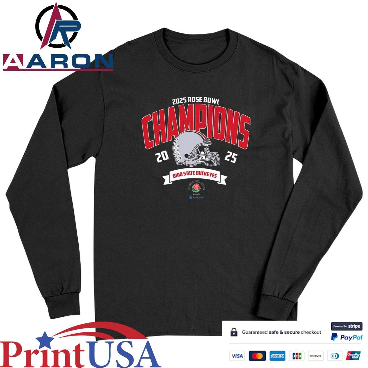 Official Ohio State Buckeyes Football Champions 2025 Rose Bowl Presented By Prudential NCAA College Football T-Shirts Long Sleeve