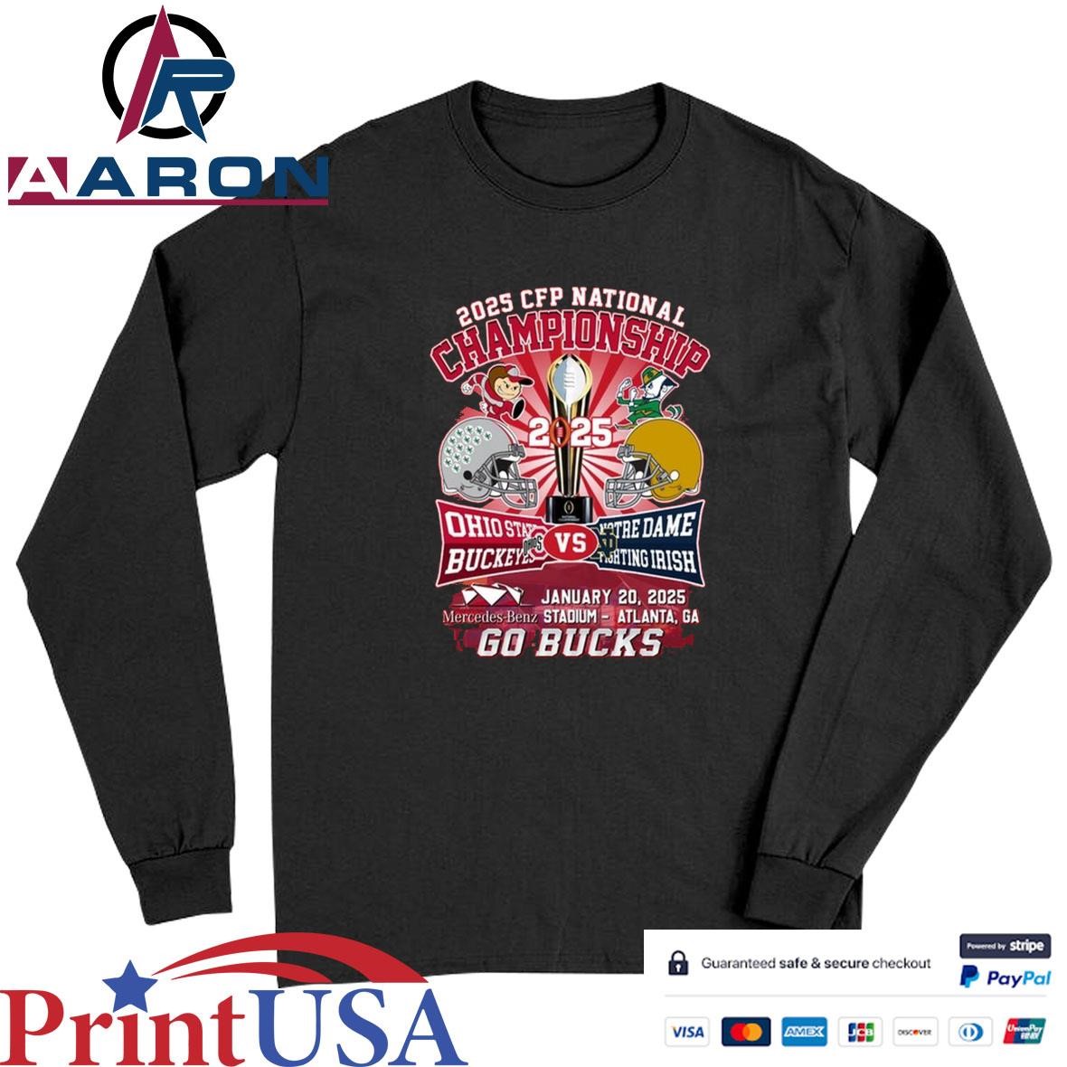 Official Ohio State Buckeyes Vs Notre Dame 2025 National Championship Go Bucks Head To Head T-Shirts Long Sleeve