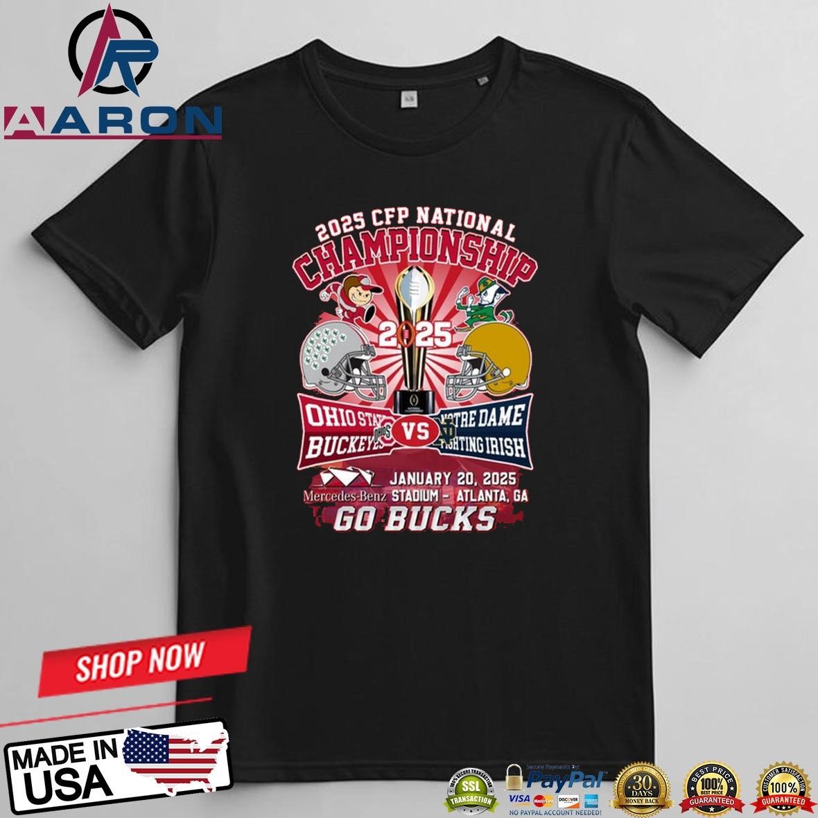 Official Ohio State Buckeyes Vs Notre Dame 2025 National Championship Go Bucks Head To Head T-Shirts