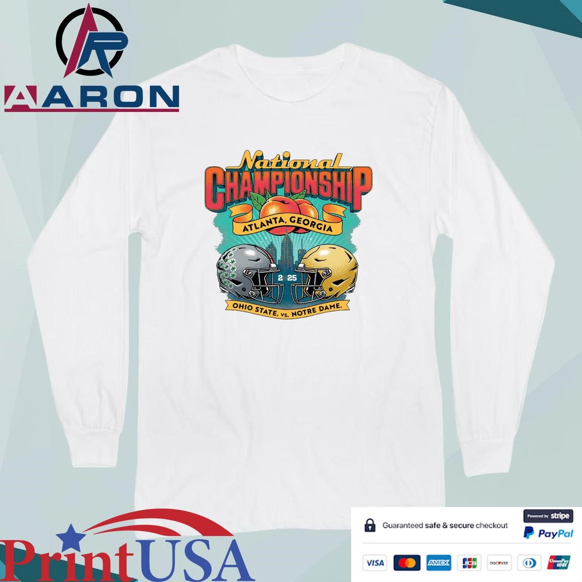 Official Ohio State Vs Notre Dame 2025 National Championship Atlanta, Georgia Head To Head T-Shirts Long Sleeve