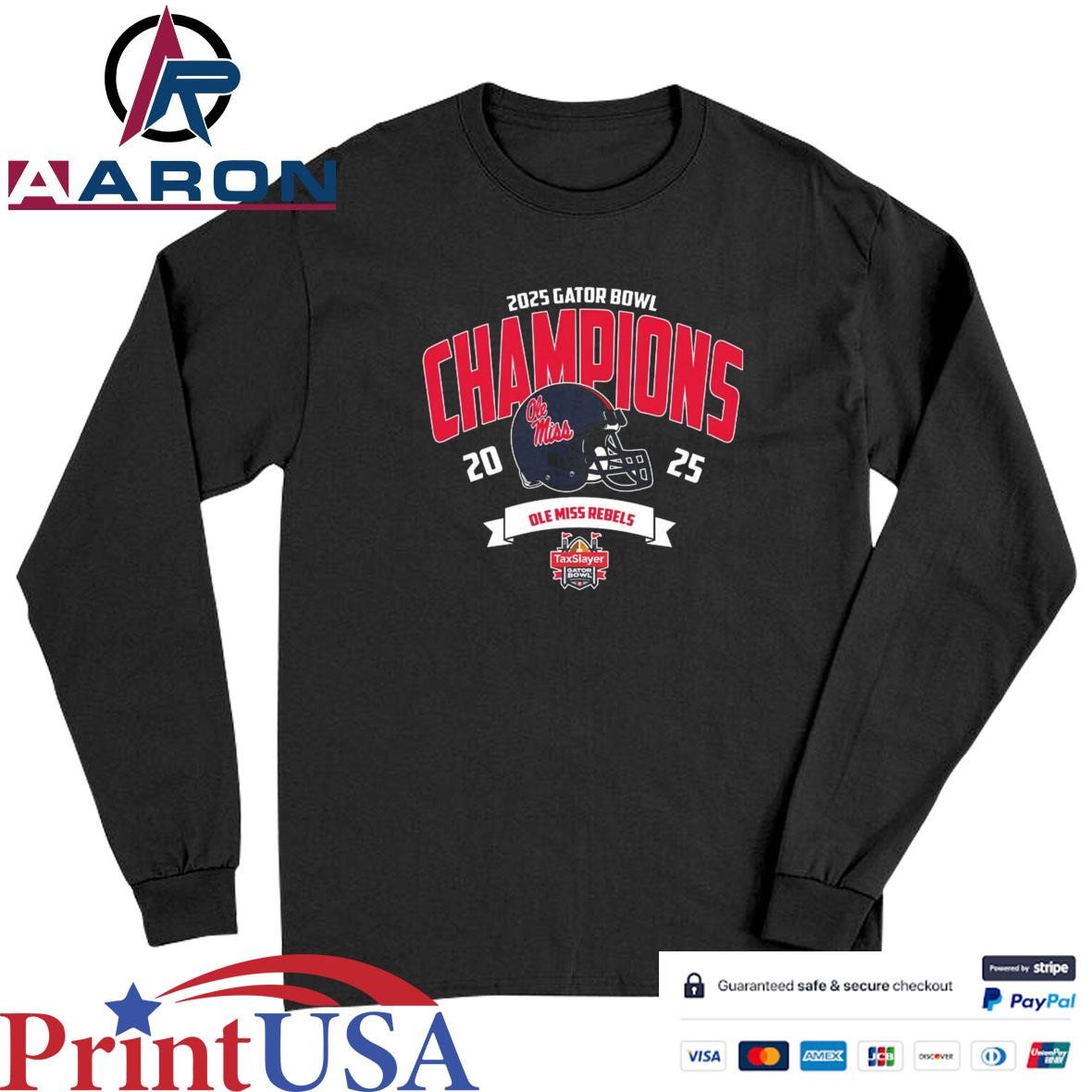 Official Ole Miss Rebels Football Champions 2025 TaxSlayer Gator Bowl NCAA College Football T-Shirts Long Sleeve