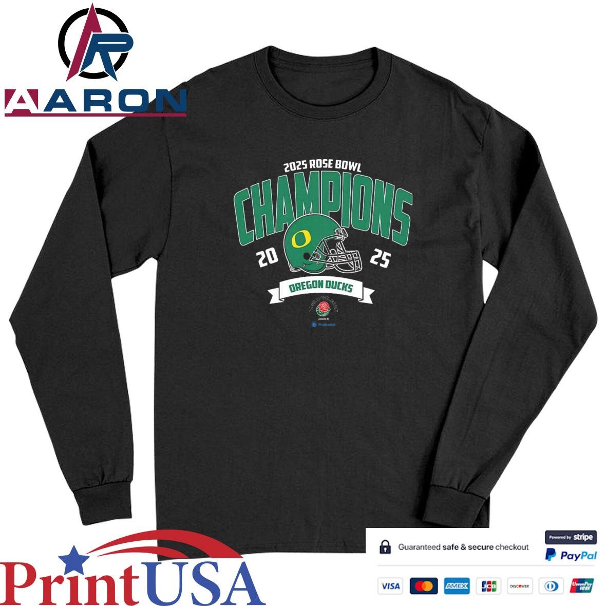 Official Oregon Ducks Football Champions 2025 Rose Bowl Presented By Prudential NCAA College Football T-Shirts Long Sleeve