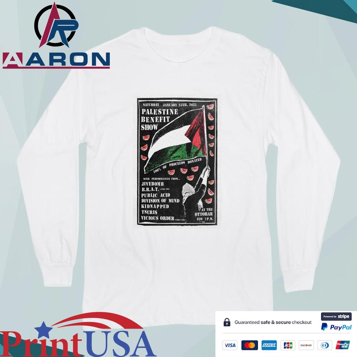 Official Palestine Benefit Shows Jan 25 2025 At The Ottobar Baltimore Md Tour Poster T-Shirts Long Sleeve