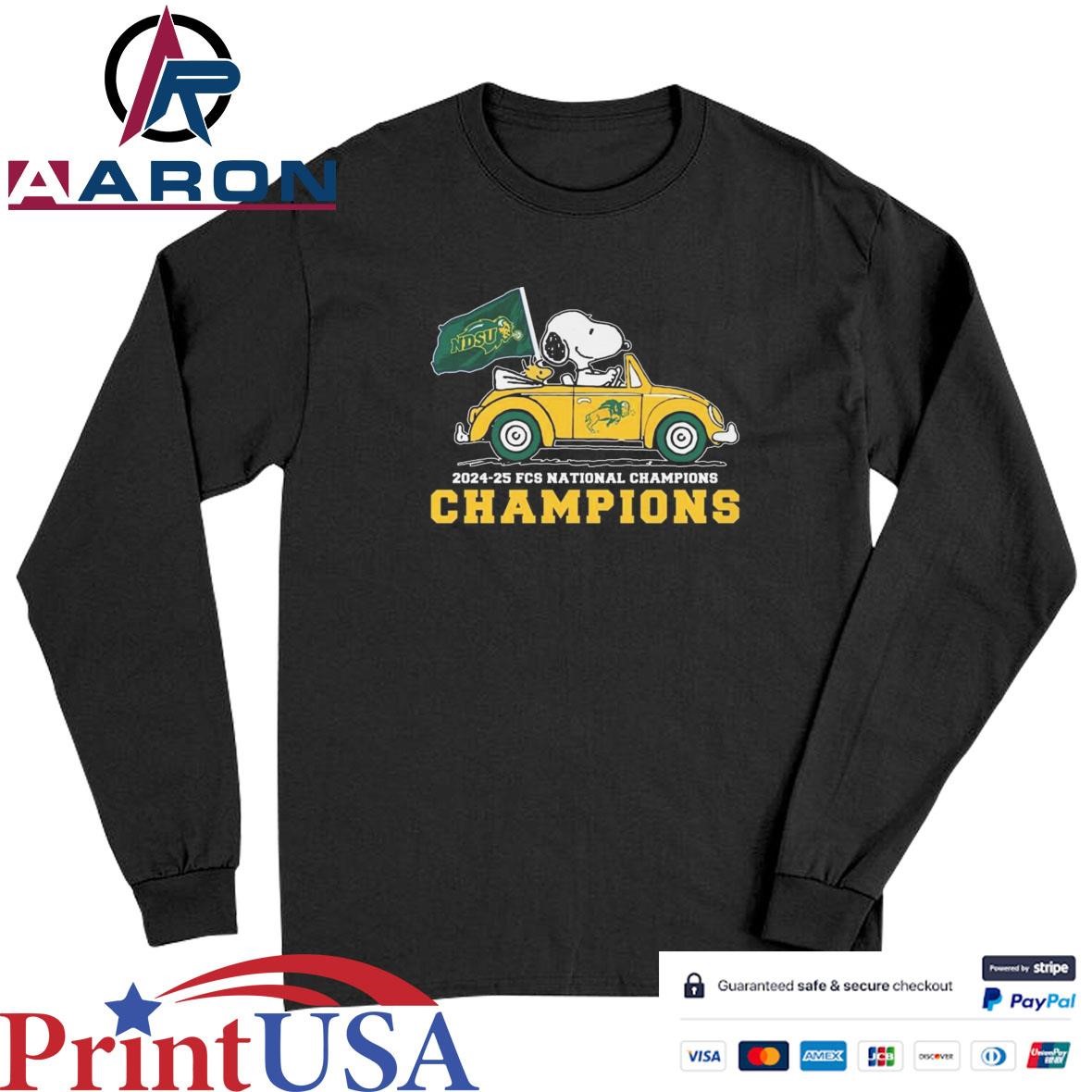 Official Snoopy Driving Car North Dakota State Bison Football 2024-25 FCS National Champions T-Shirts Long Sleeve