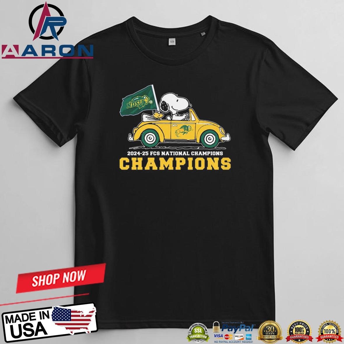 Official Snoopy Driving Car North Dakota State Bison Football 2024-25 FCS National Champions T-Shirts