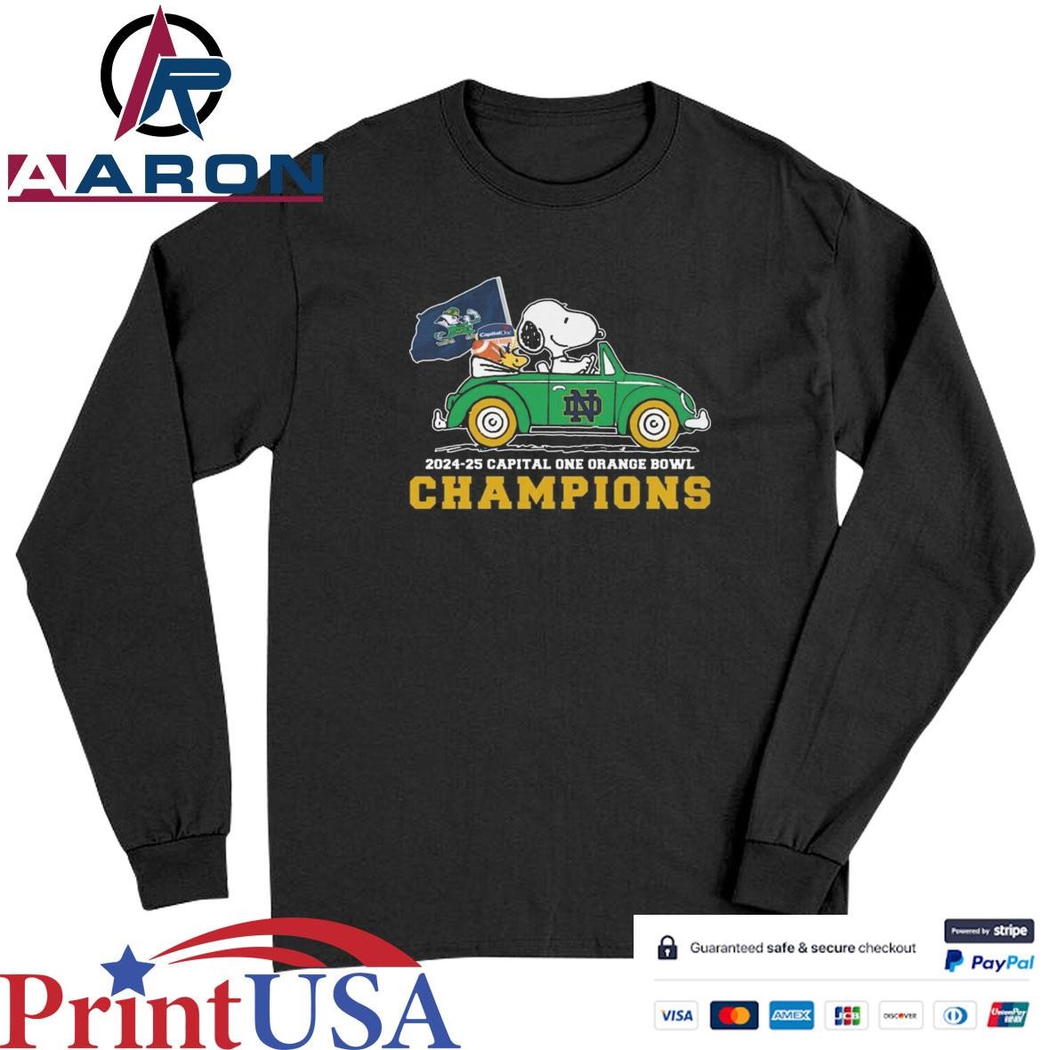 Official Snoopy Driving Car Notre Dame Football 2024-25 Capital One Orange Bowl Champions T-Shirts Long Sleeve