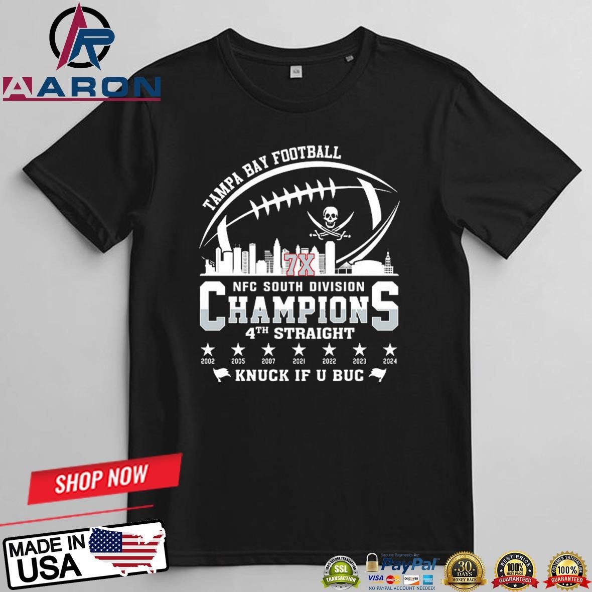 Official Tampa Bay Football 2024 NFC South Division Champions Knuck If U Buc Skyline T-Shirts