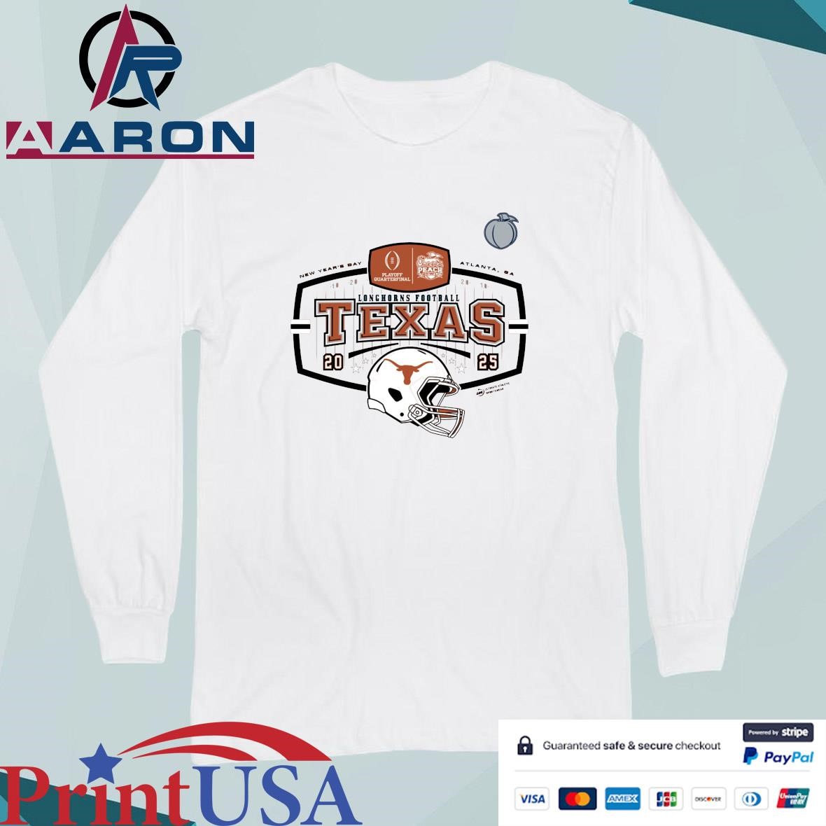 Official Texas Longhorns 2025 New Year's Day Chick-fil-A Peach Bowl Champions Helmet T-Shirts Long Sleeve