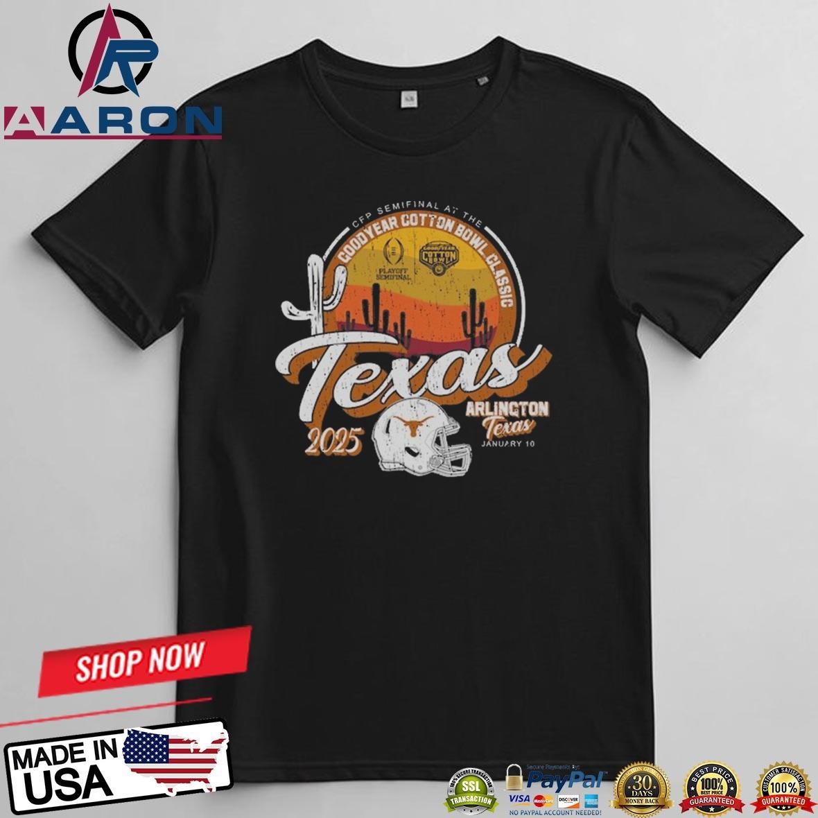 Official Texas Longhorns College Football Playoff 2025 Cotton Bowl T-Shirts