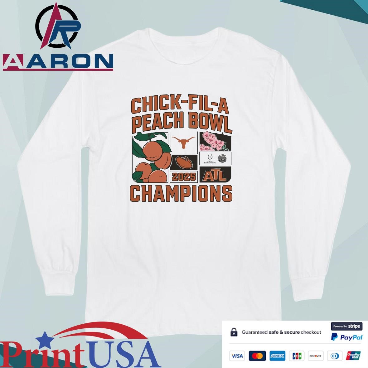 Official Texas Longhorns College Football Playoff 2025 Peach Bowl Champions Victory Ahead T-Shirts Long Sleeve