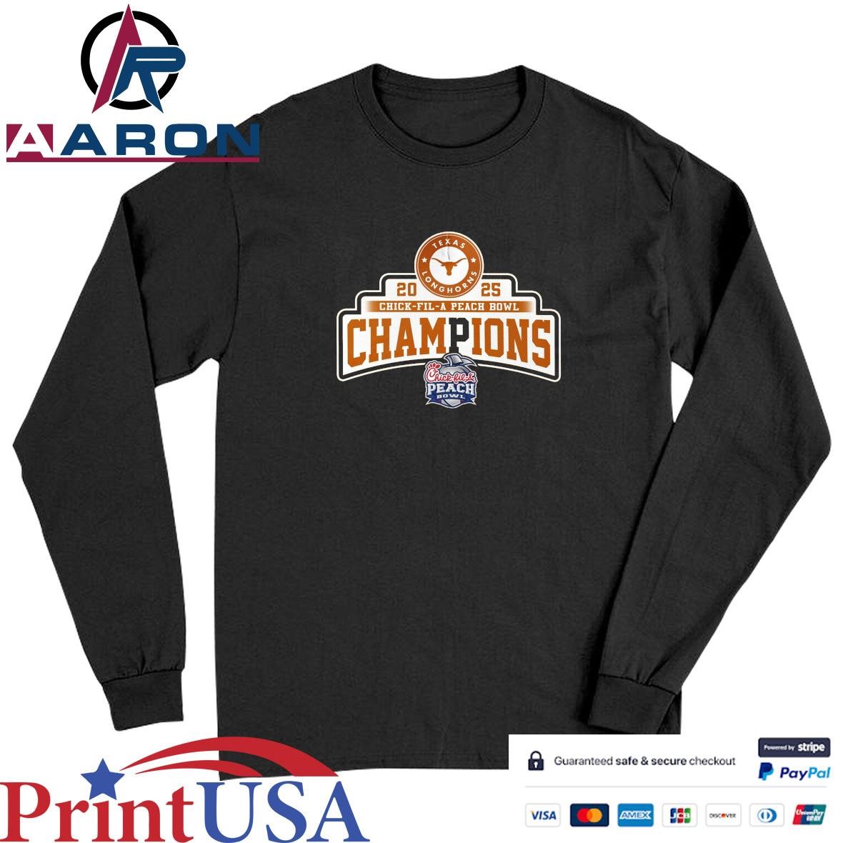 Official Texas Longhorns Football 2025 Chick-Fil-A Peach Bowl Champions T-Shirts Long Sleeve