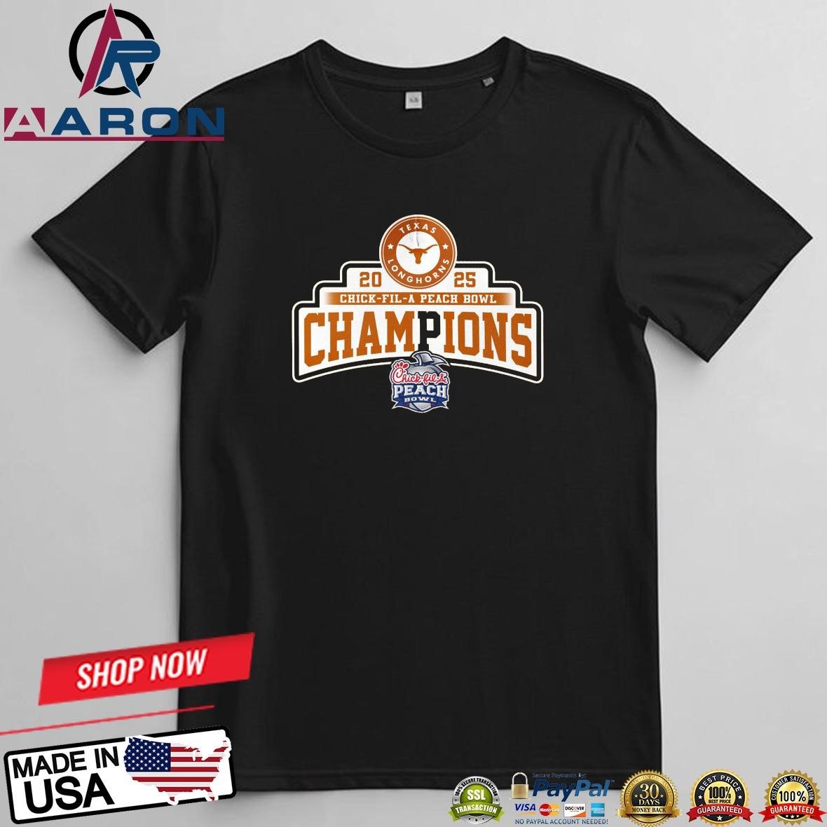 Official Texas Longhorns Football 2025 Chick-Fil-A Peach Bowl Champions T-Shirts