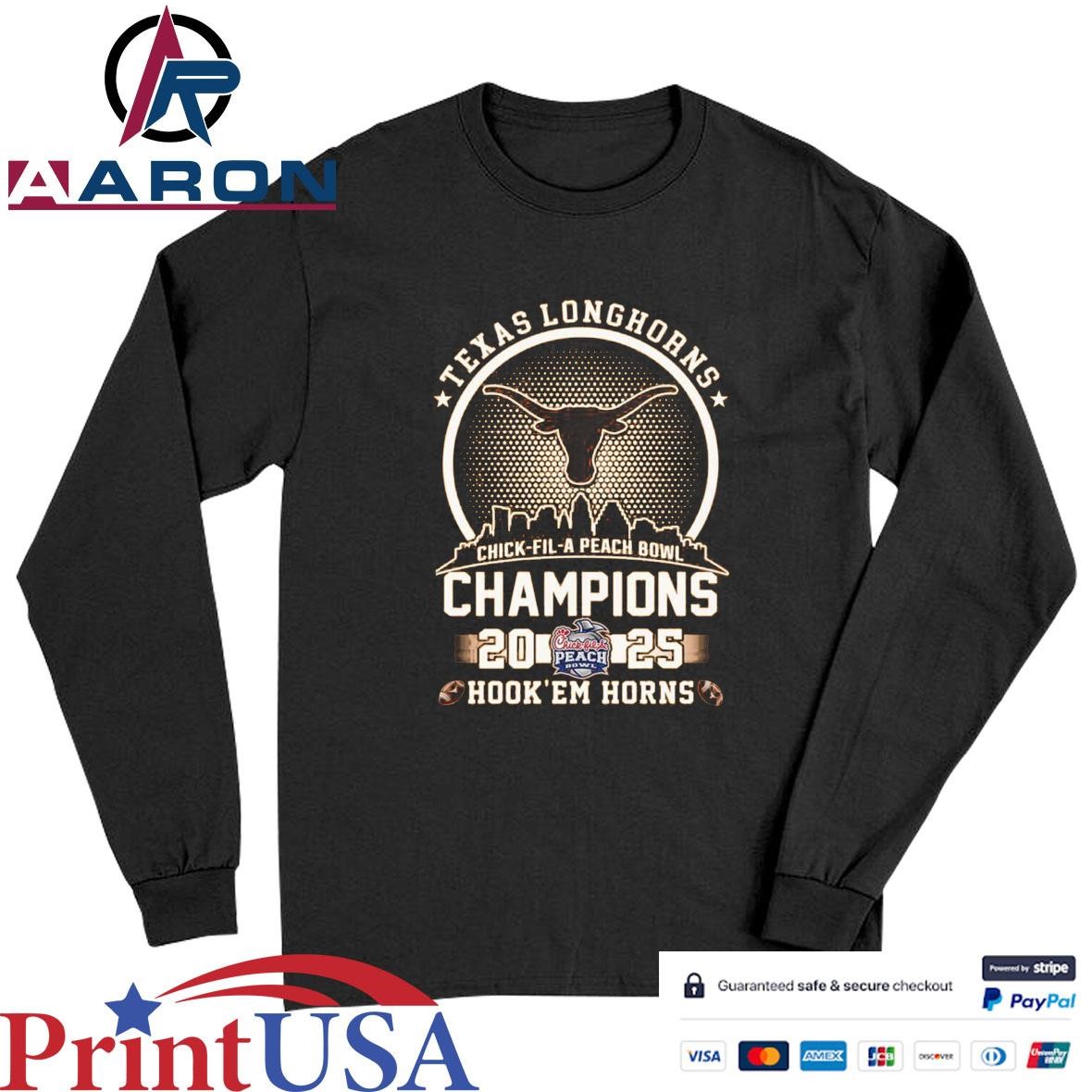 Official Texas Longhorns Hook’ Em Chick-Fil-A Peach Bowl Champions Hook 'Em Horns T-Shirts Long Sleeve