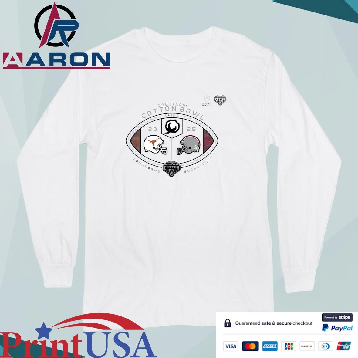 Official Texas Longhorns Vs Ohio State Buckeyes 2025 Goodyear Cotton Bowl Classic Head To Head Helmet T-Shirts Long Sleeve