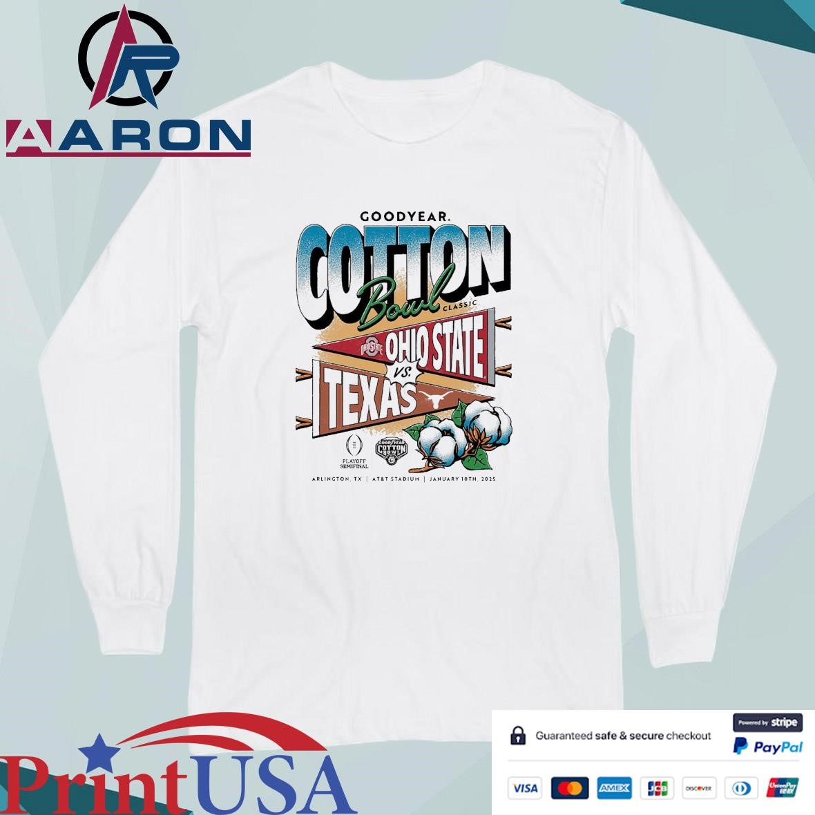 Official Texas Longhorns Vs Ohio State Buckeyes College Football Playoff 2025 Goodyear Cotton Bowl Classic Head-To-Head T-Shirts Long Sleeve