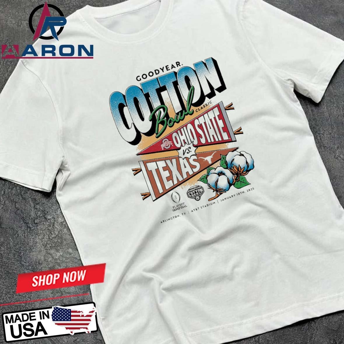 Official Texas Longhorns Vs Ohio State Buckeyes College Football Playoff 2025 Goodyear Cotton Bowl Classic Head-To-Head T-Shirts